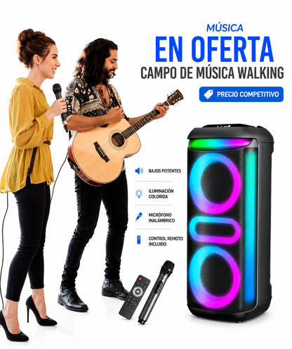 Torre de Sonido Karaoke con Bluetooth, USB y FM con Sonido Envolvente 360°