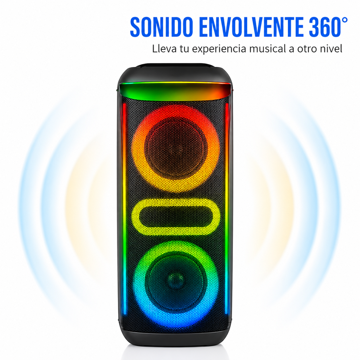 Torre de Sonido Karaoke con Bluetooth, USB y FM con Sonido Envolvente 360°