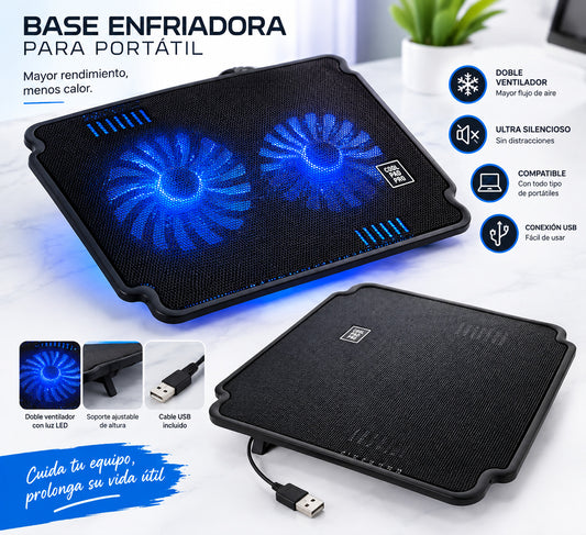 Base Refrigerante para Laptop 17" 2 Ventiladores USB LED - Vista 2