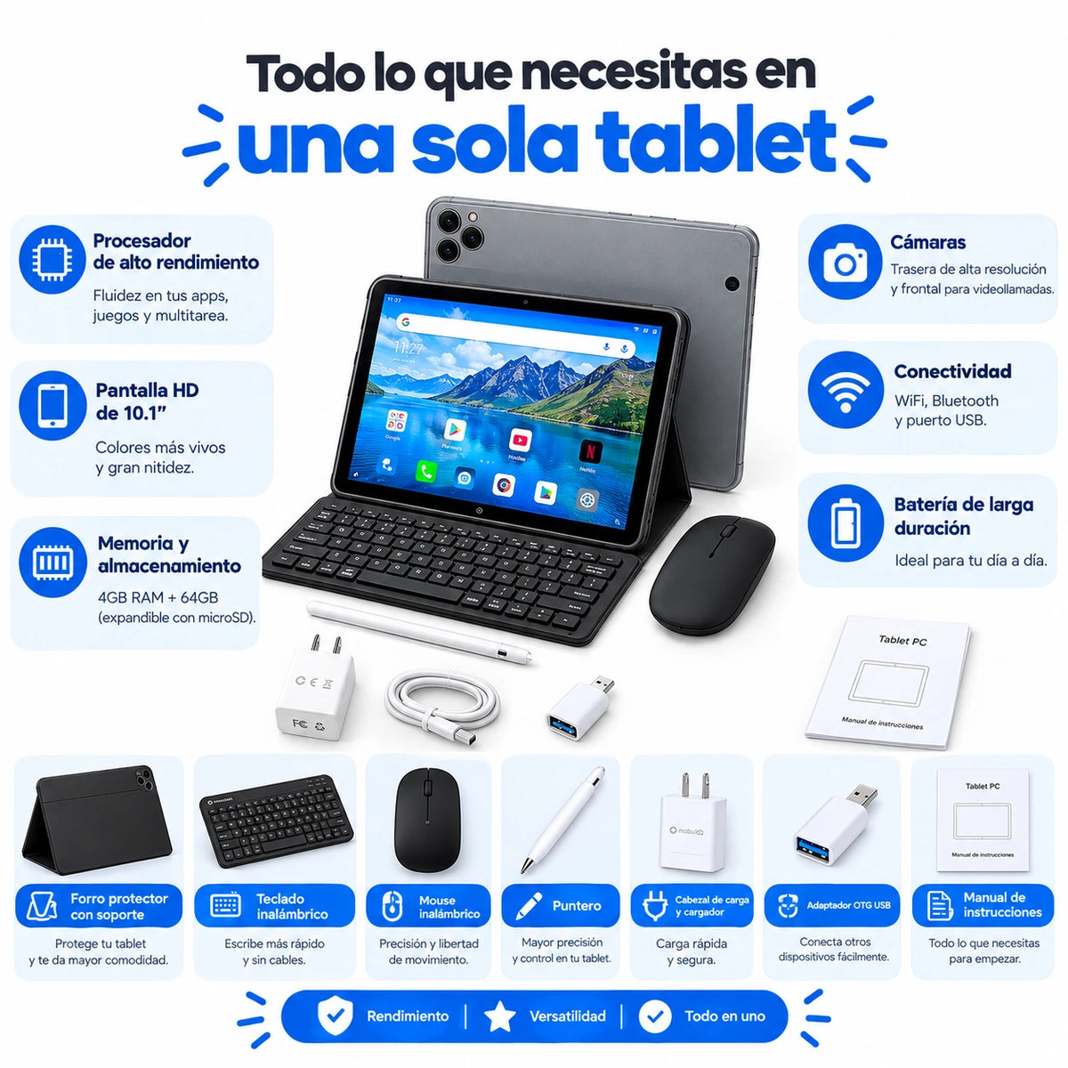 📱 Tablet Mobulaa TAB 3 10.1" | 3GB RAM + 32GB | Dual SIM 4G | Android 13