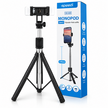 Monopod SG-620 2 en 1 – Trípode y Palo Selfie con Control Bluetooth y Luz LED