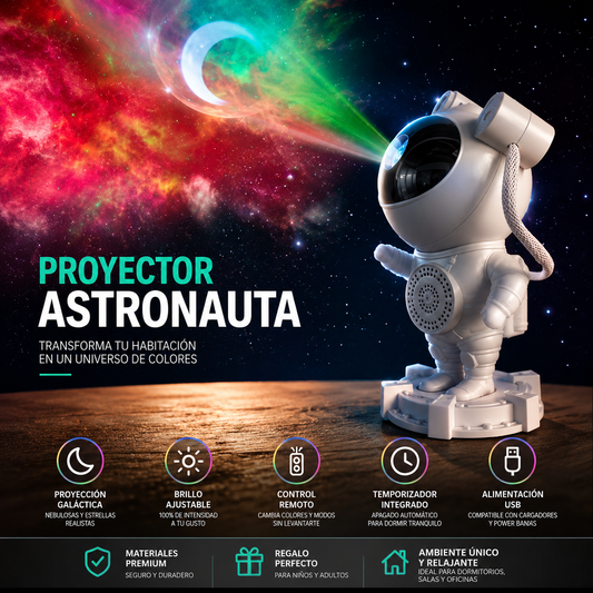 Parlante y Proyector Astronauta MXS-003 | Bluetooth con Proyección Lunar y Luces LED RGB | INOTEK Colombia