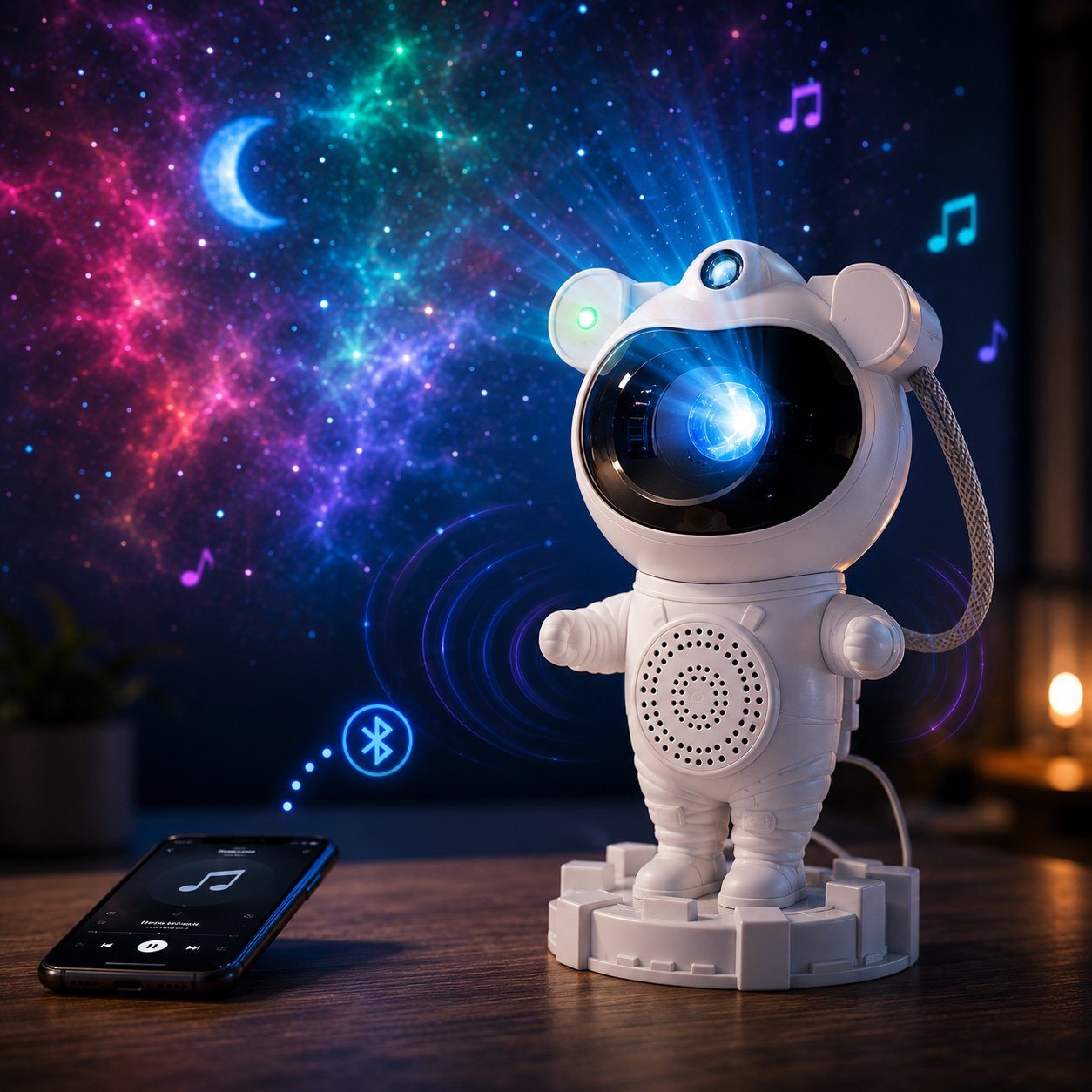 Parlante y Proyector Astronauta MXS-003 | Bluetooth con Proyección Lunar y Luces LED RGB | INOTEK Colombia