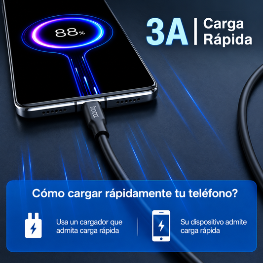Cable USB-A a USB-C 1HORA CAB251 1M – Carga Rápida 3A - Vista 2