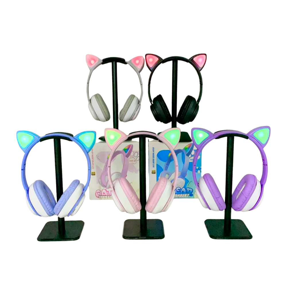 Diadema Audífonos HR-2 con Orejas de Gato | Estéreo, Cable 3.5 mm y Acolchado Suave