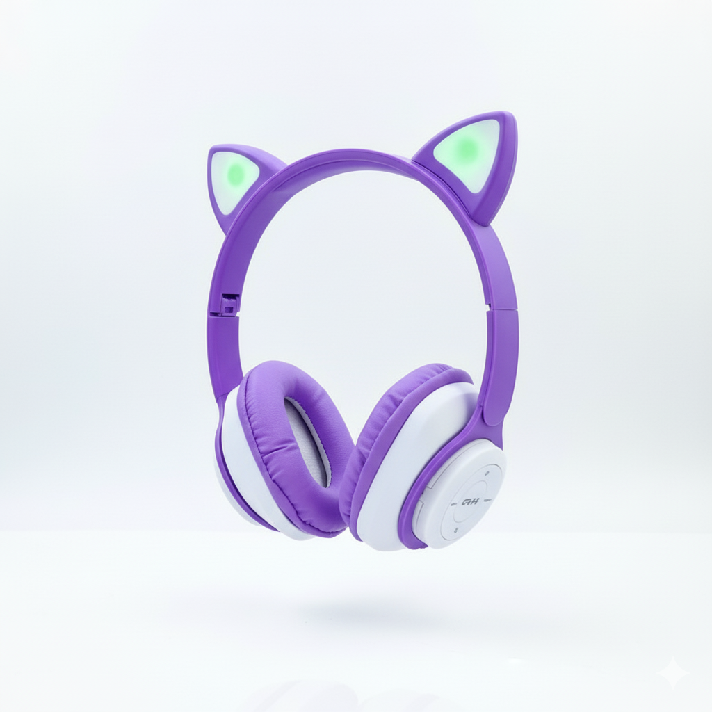 Diadema Audífonos HR-2 con Orejas de Gato | Estéreo, Cable 3.5 mm y Acolchado Suave