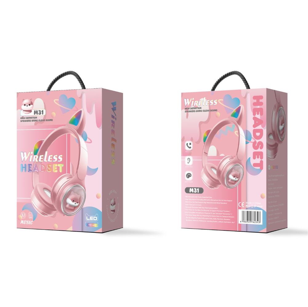 Diadema Inalámbrica M31 | con Orejas de Gato y Luces RGB