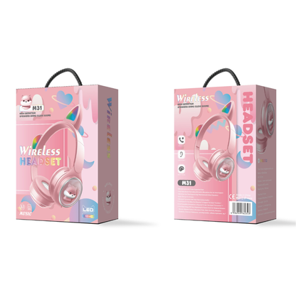 Diadema Inalámbrica M31 | con Orejas de Gato y Luces RGB