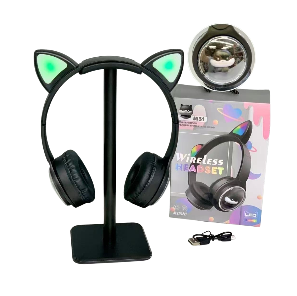 Diadema Inalámbrica M31 | con Orejas de Gato y Luces RGB