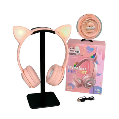 Diadema Inalámbrica M31 | con Orejas de Gato y Luces RGB