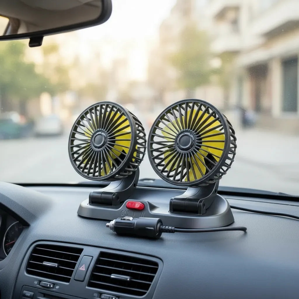 Ventilador Doble para Auto 12V | Doble Cabezal Giratorio 360°