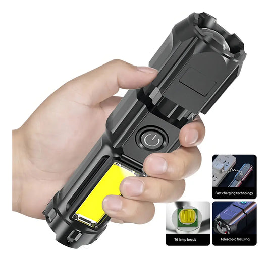 Linterna LED Multifunción Recargable USB | Zoom Telescópico y 4 Modos de Iluminación