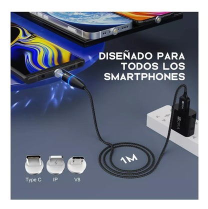 Cable 1hora Magnético Tipo C Ip V8 Intercambiables Negro