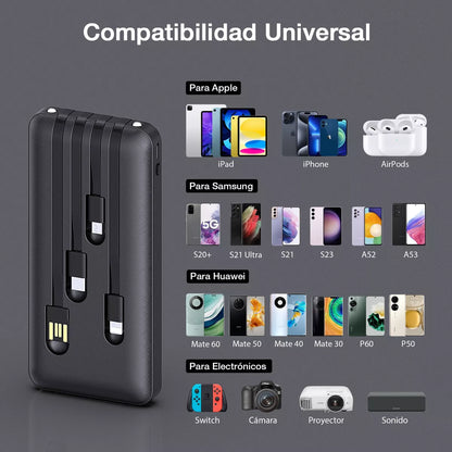 Power Bank 10000mah Bateria Portátil 4 Cables 1hora Gar148
