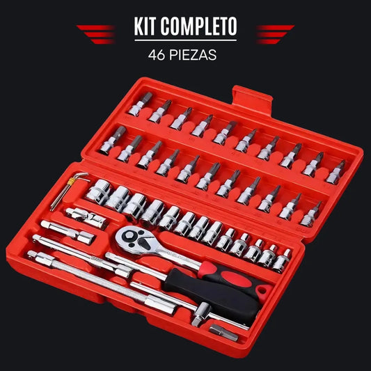 Kit de Herramientas con Dados y Trinquete 46 Piezas puntas de destornillador