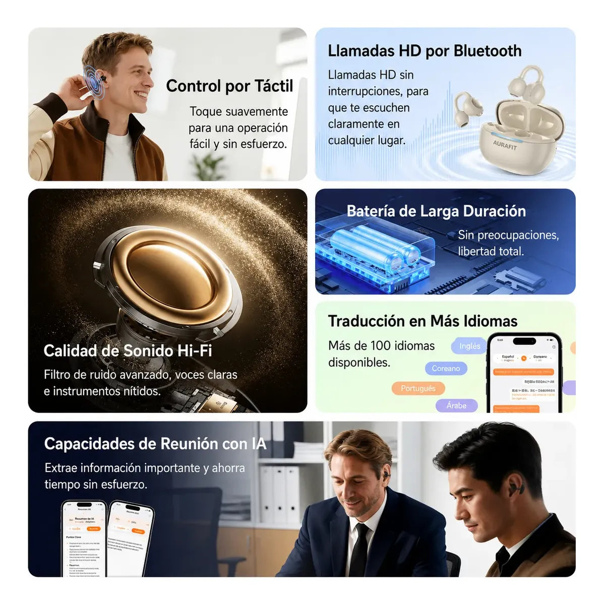 Audífonos Bluetooth Inducción Osea Aurafit FW5 Open-Ear | Llamadas HD y Sonido Hi-Fi