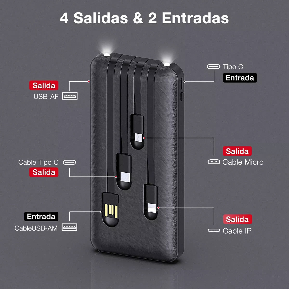 Power Bank 10000mah Bateria Portátil 4 Cables 1hora Gar148