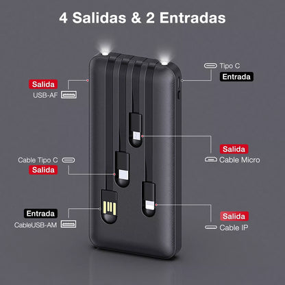 Power Bank 10000mah Bateria Portátil 4 Cables 1hora Gar148