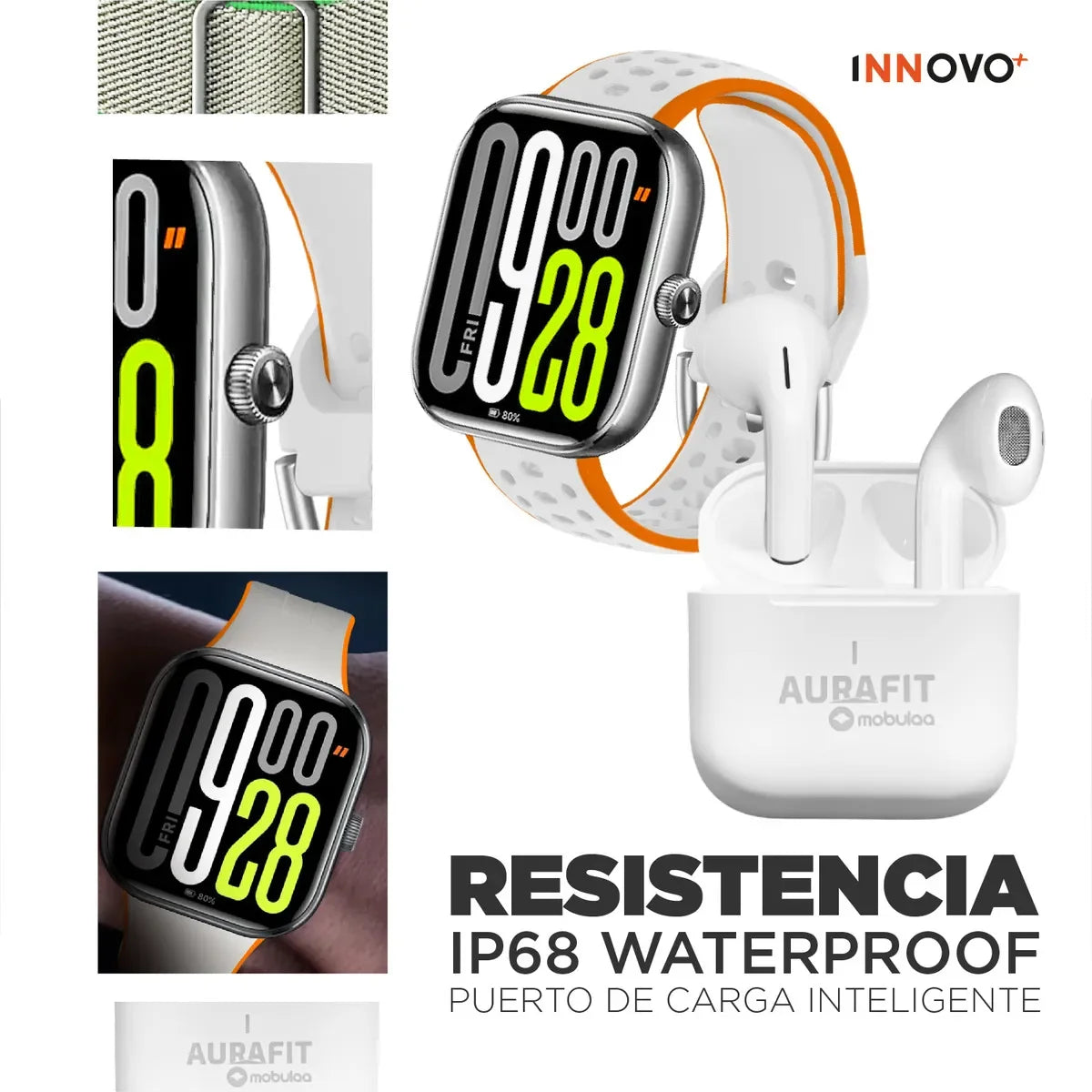Combo Smartwatch AuraFit UB6 Pro AMOLED + Audífonos Mobulaa