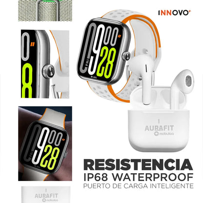 Combo Smartwatch AuraFit UB6 Pro AMOLED + Audífonos Mobulaa