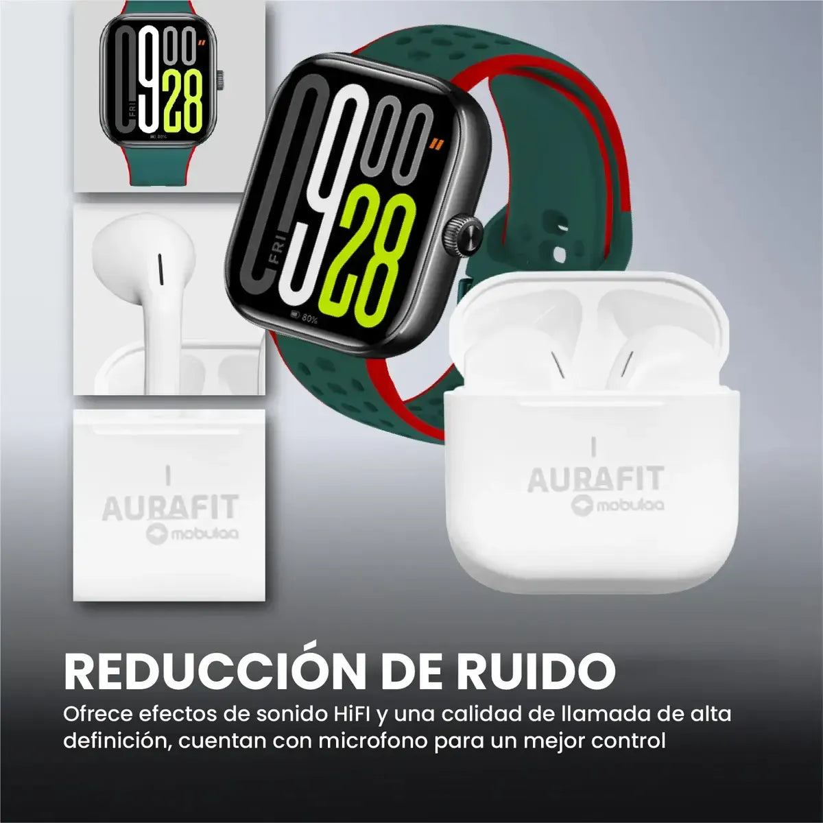 Combo Smartwatch AuraFit UB6 Pro AMOLED + Audífonos Mobulaa