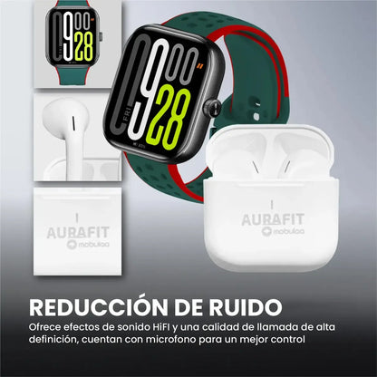 Combo Smartwatch AuraFit UB6 Pro AMOLED + Audífonos Mobulaa