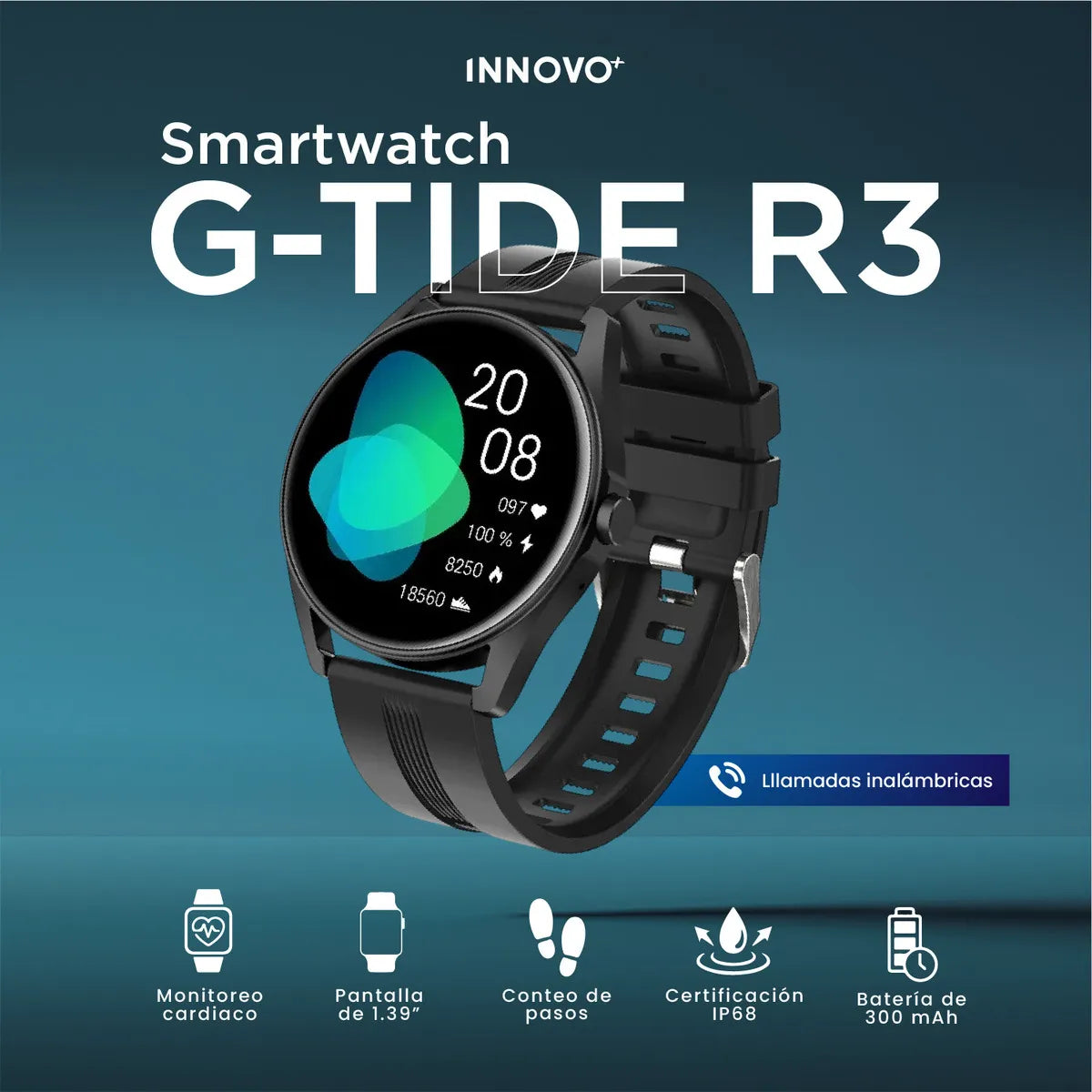 Smartwatch G-TIDE R3 – Llamadas Bluetooth, Monitoreo de Salud, Pantalla HD 1.39” y Más de 100 Modos Deportivos