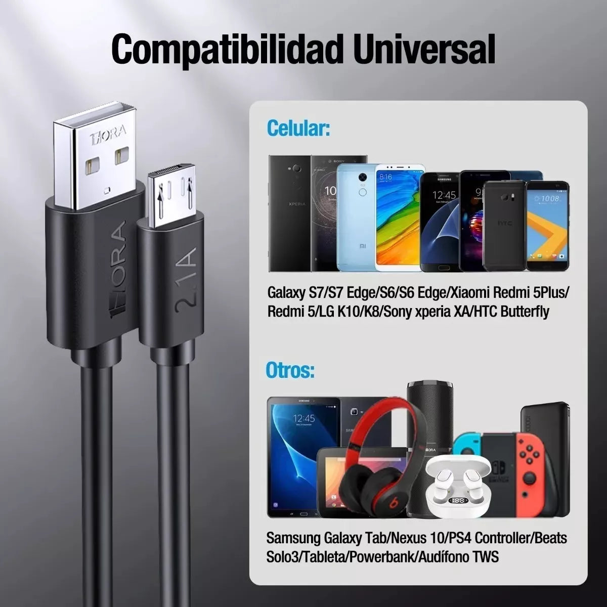 Cable V8 Micro Usb 1hora  2.1a Uso Rudo Cab236