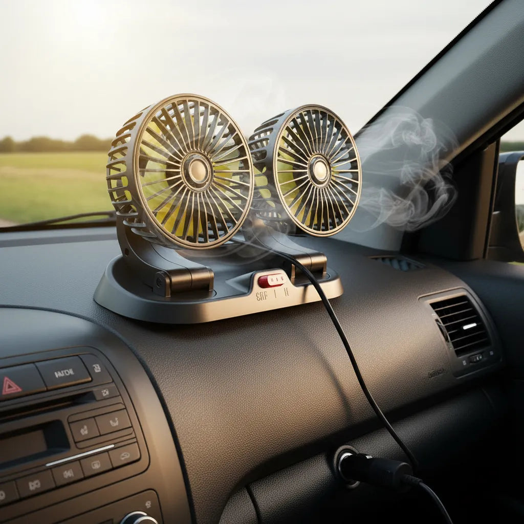 Ventilador Doble para Auto 12V | Doble Cabezal Giratorio 360°