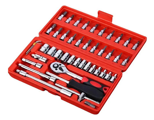 Kit de Herramientas con Dados y Trinquete 46 Piezas puntas de destornillador