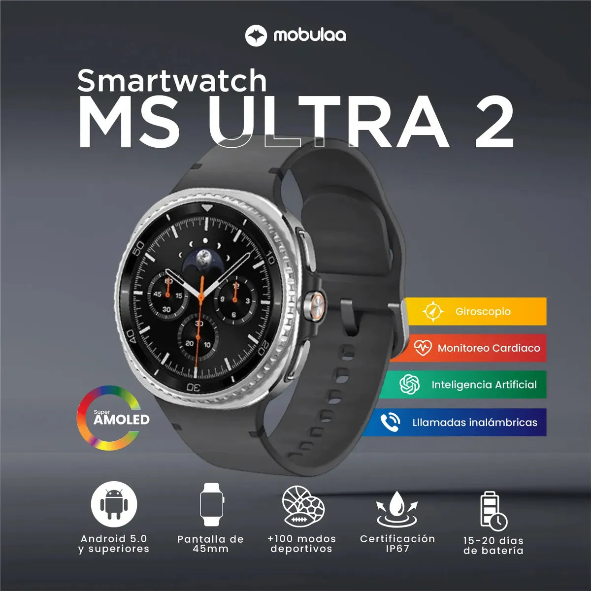 Smartwatch Mobulaa MS Ultra 2 | Reloj Inteligente con Llamadas Bluetooth e IA