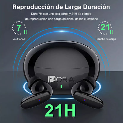 Auriculares in-ear inalámbricos 1Hora Bluetooth AUT205 negro con luz LED