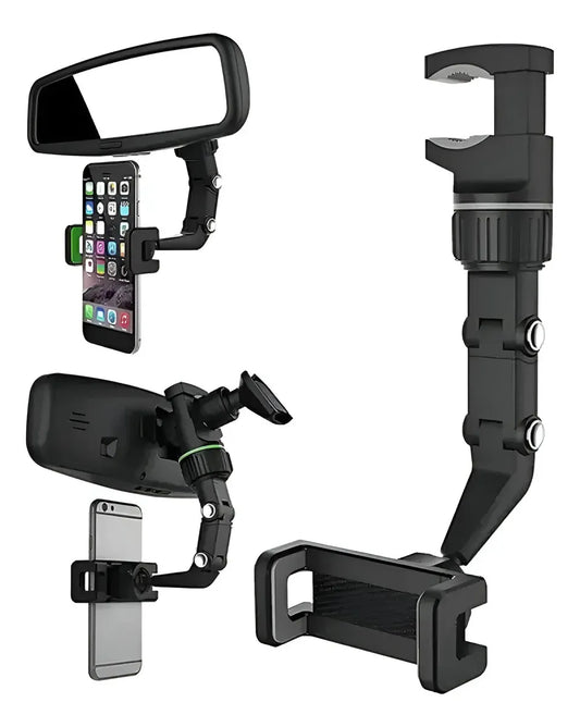 Soporte Celular Espejo Retrovisor 360° | Universal Ajustable para Carro