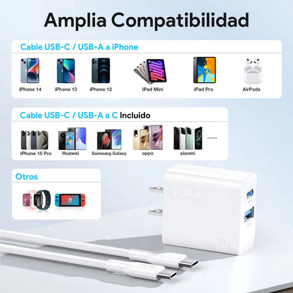 Cargador Tipo C 2 En 1 Carga Rápida 20w Salida Dual - Vista 6
