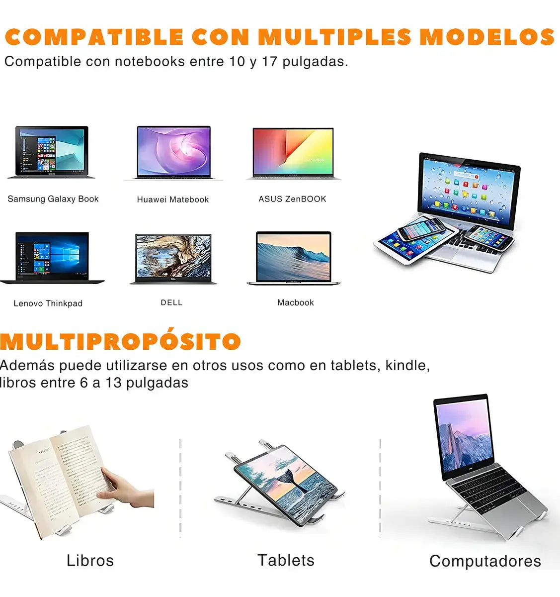 Base Soporte Metálico Ajustable Plegable para Laptop y Tablet | INOTEK