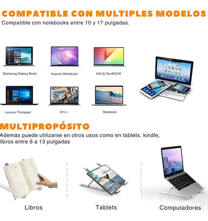 Base Soporte Metálico Ajustable Plegable para Laptop y Tablet | INOTEK