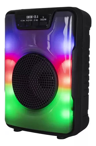 Parlante LS-1010 Bluetooth 5.0 | 5W, TWS, USB/AUX/FM + Luces LED | 6-8h Batería, (18x12cm)