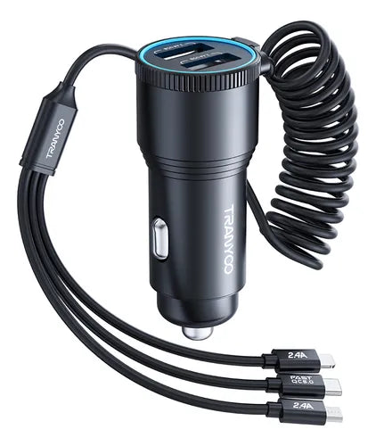 Cargador de CARRO Tranyoo de Tres Puntas 30W – Carga Súper Rápida para Todos tus Dispositivos