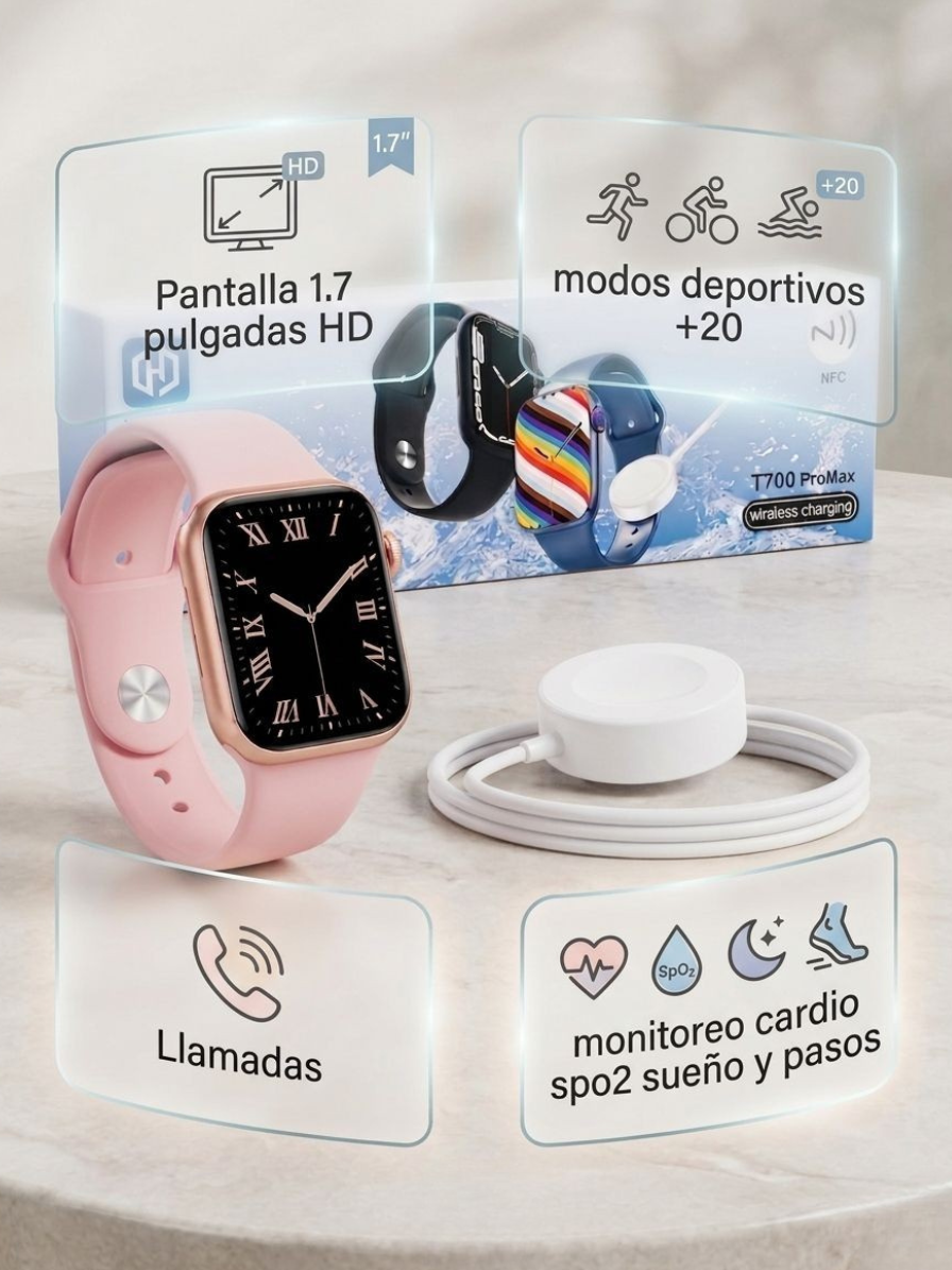 Reloj Inteligente T700 Pro Max | Pantalla HD 1.75, Llamadas Bluetooth, Deportes y Salud - Vista 3
