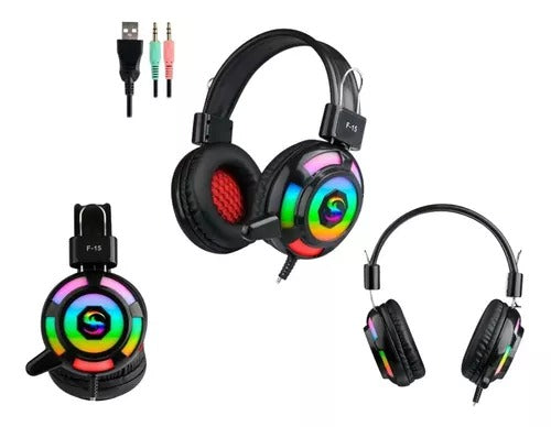 Diademas F-15 con Luz RGB y Sonido Envolvente | Cable de 2 Metros