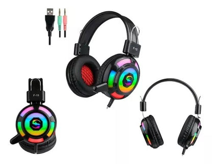 Diademas F-15 con Luz RGB y Sonido Envolvente | Cable de 2 Metros