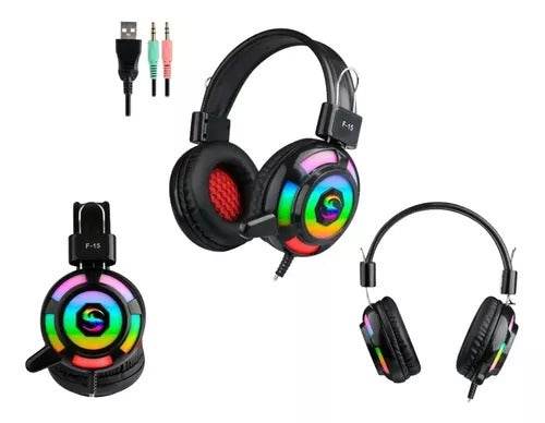 Diademas F-15 con Luz RGB y Sonido Envolvente | Cable de 2 Metros - INOTEK s.a.s