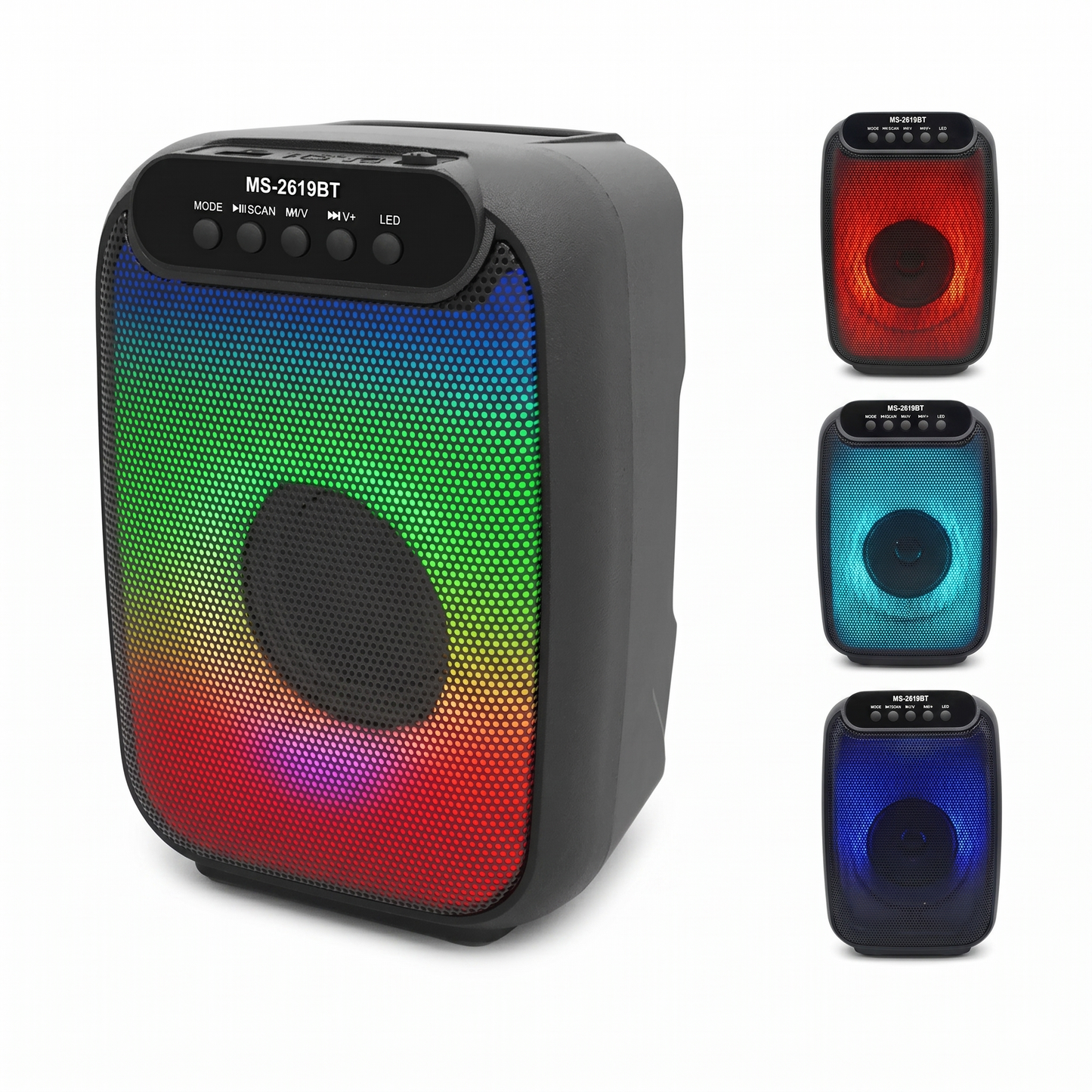 Parlante Recargable MS-2619BT – Bluetooth 5.0, 8W y Efectos de Luz Dinámicos