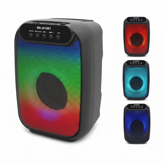 Parlante Recargable MS-2619BT – Bluetooth 5.0, 8W y Efectos de Luz Dinámicos