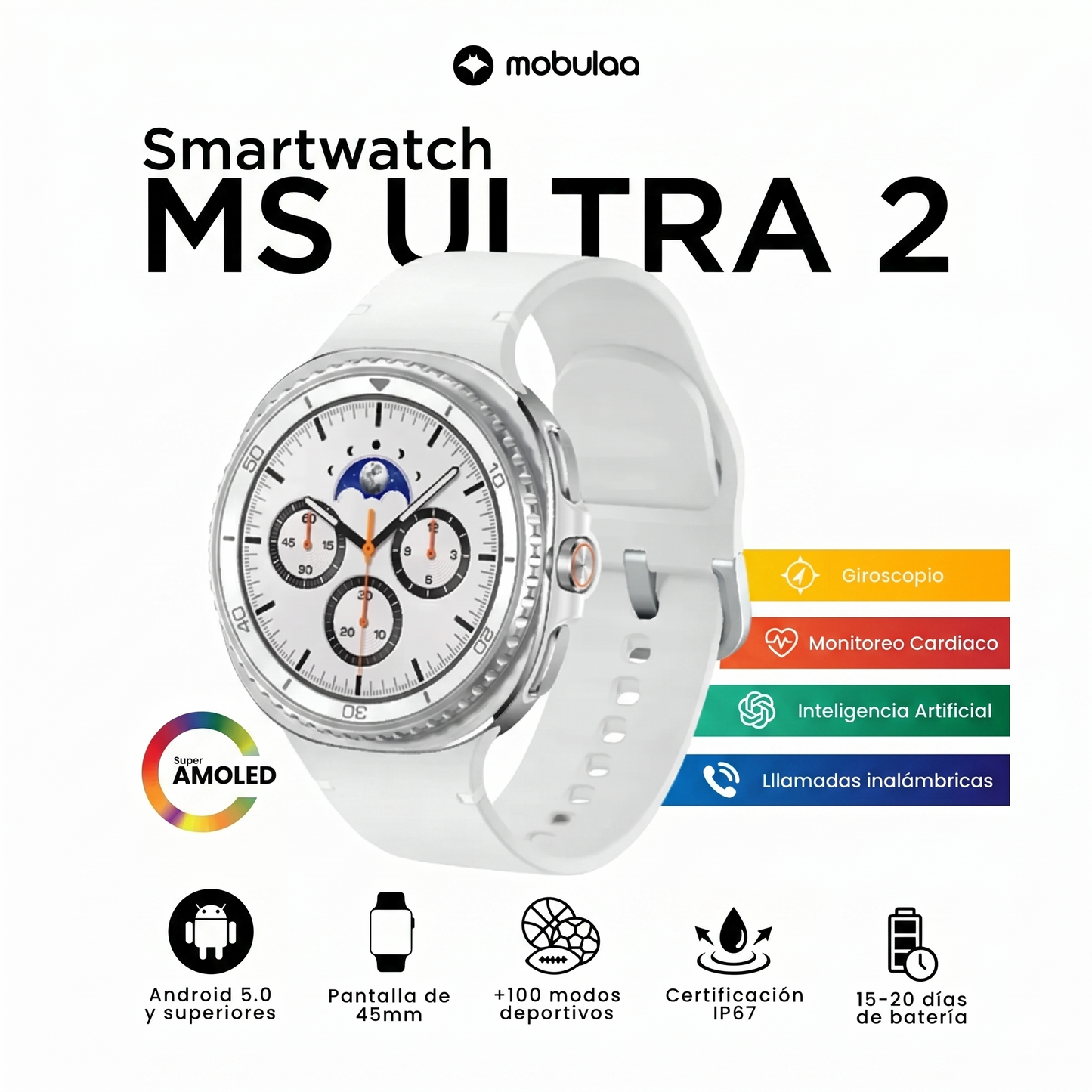 Smartwatch Mobulaa MS Ultra 2 | Reloj Inteligente con Llamadas Bluetooth e IA