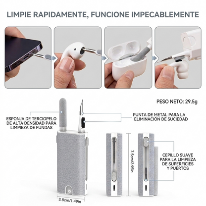 Organizador con todos los accesorios de limpieza dispuestos