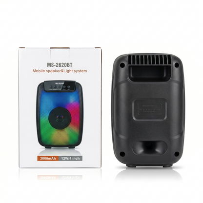 Parlante Portátil MS-2620BT con Luces RGB | Altavoz 3” – Bluetooth, USB, TF, FM y RGB Dinámico