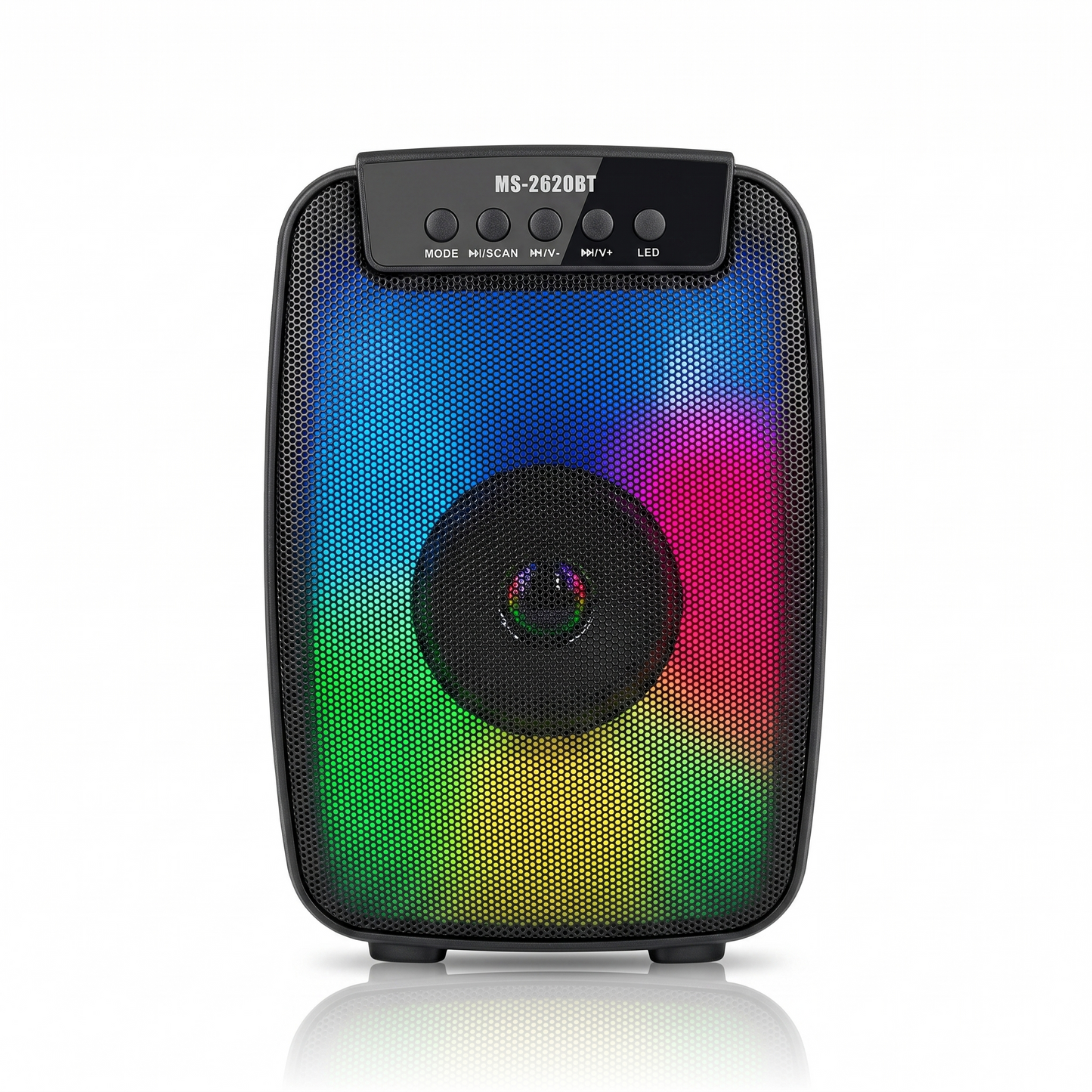 Parlante Portátil MS-2620BT con Luces RGB | Altavoz 3” – Bluetooth, USB, TF, FM y RGB Dinámico