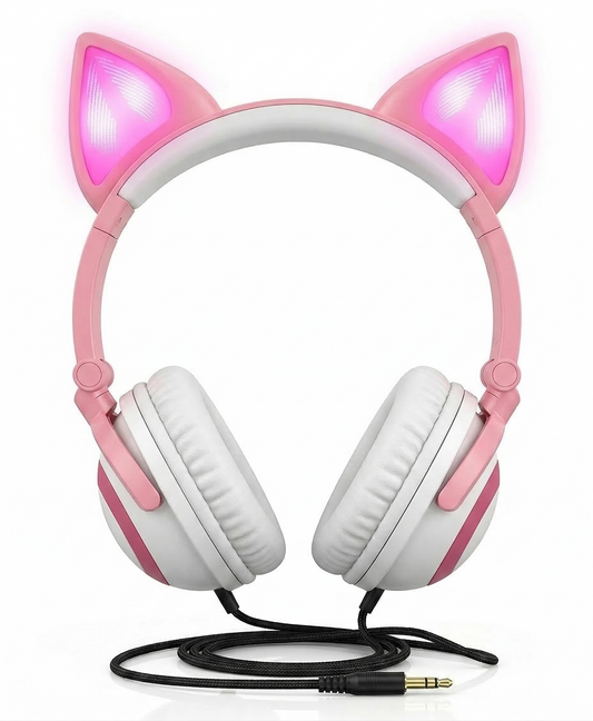 Auriculares Audífonos con Orejas de Gato, Plegables y con Luz LED – Diversión, Comodidad y Estilo para Niños y Niñas 🐱✨