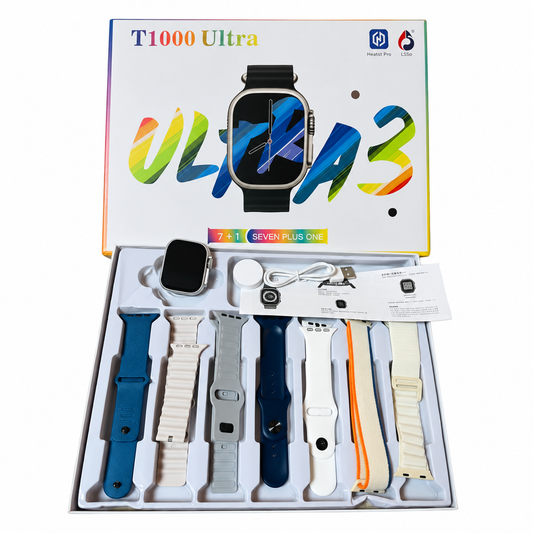Smartwatch T1000 Ultra | Llamadas Bluetooth, Monitoreo Salud 24/7 y 7 Correas Intercambiables